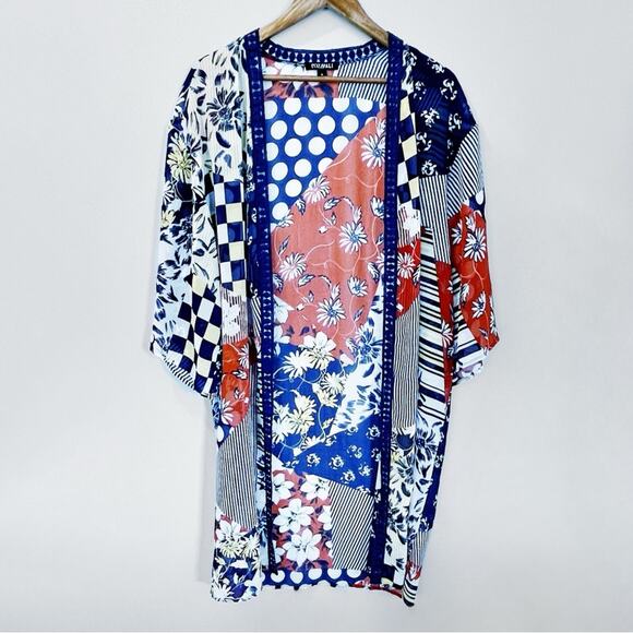 Tops - Roz & Ali Colorful Patchwork Kimono Size Small EUC